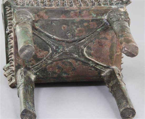 A large Chinese archaic bronze rectangular ritual food vessel, Fangding, early Western Zhou dynasty, 11th-10th century B.C.,